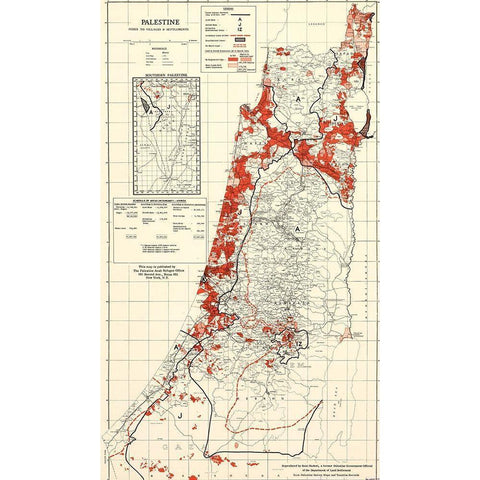 Palestine 1949 Villages and Settlements White Modern Wood Framed Art Print by Vintage Maps