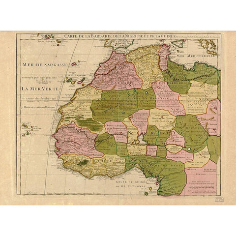 Map of Barbary and Black Africa and Guinee Gold Ornate Wood Framed Art Print with Double Matting by Vintage Maps