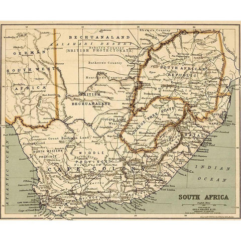 South Africa 1899 Black Modern Wood Framed Art Print with Double Matting by Vintage Maps