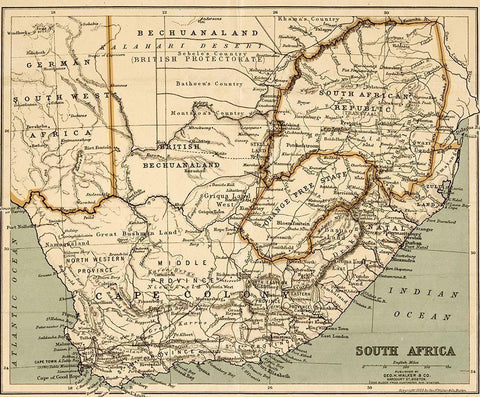 South Africa 1899 White Modern Wood Framed Art Print with Double Matting by Vintage Maps