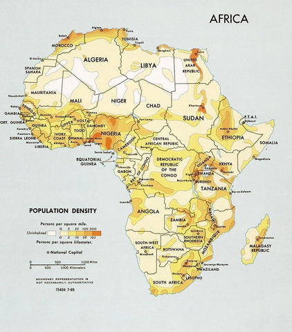 Africa Population Density  White Modern Wood Framed Art Print with Double Matting by Vintage Maps