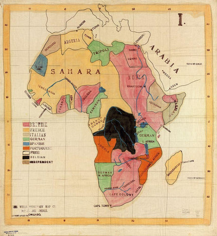 African Countries 1908 Black Ornate Wood Framed Art Print with Double Matting by Vintage Maps