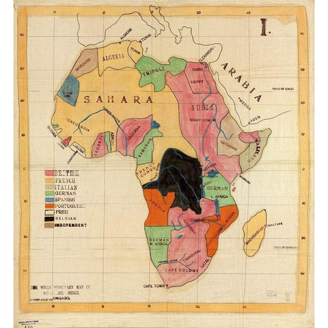 African Countries 1908 Black Modern Wood Framed Art Print by Vintage Maps