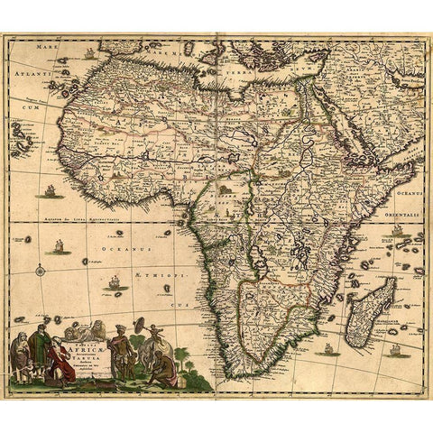 Africa 1740  Black Modern Wood Framed Art Print with Double Matting by Vintage Maps