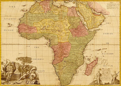 Africa 1688 Black Ornate Wood Framed Art Print with Double Matting by Vintage Maps