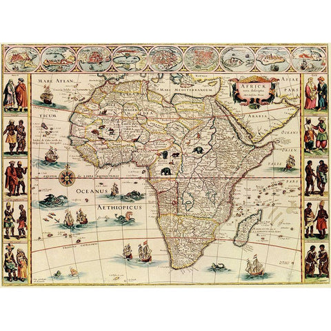 Africa 1666 with its peoples Black Modern Wood Framed Art Print with Double Matting by Vintage Maps