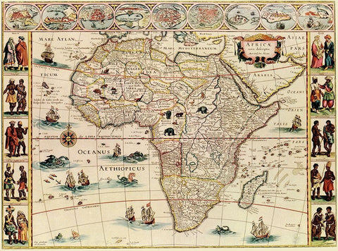 Africa 1666 with its peoples Black Ornate Wood Framed Art Print with Double Matting by Vintage Maps