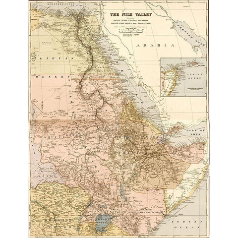 Nile River Valley 1910 Gold Ornate Wood Framed Art Print with Double Matting by Vintage Maps