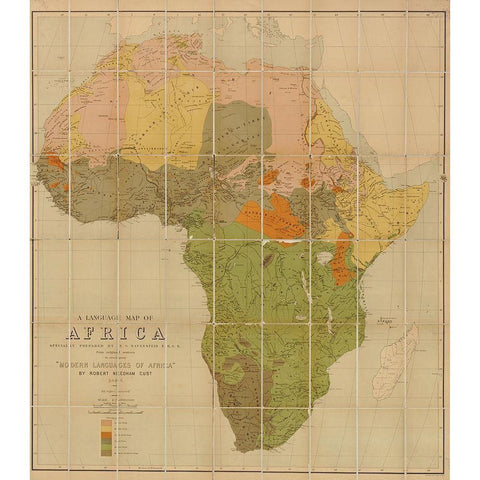 African Languages 1883 Gold Ornate Wood Framed Art Print with Double Matting by Vintage Maps