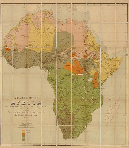 African Languages 1883 Black Ornate Wood Framed Art Print with Double Matting by Vintage Maps