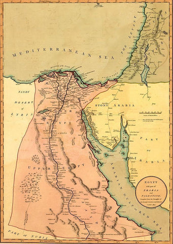 Egypt with part of Arabia and Palestine  Black Ornate Wood Framed Art Print with Double Matting by Vintage Maps