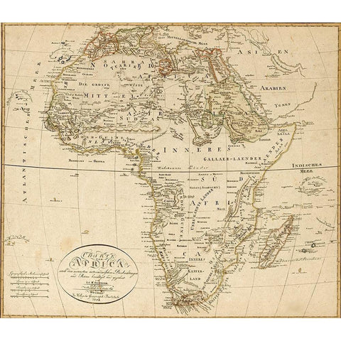 Africa 1804 Black Modern Wood Framed Art Print with Double Matting by Vintage Maps