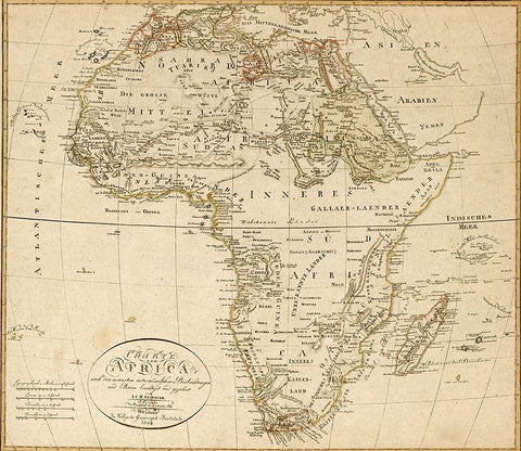 Africa 1804 White Modern Wood Framed Art Print with Double Matting by Vintage Maps