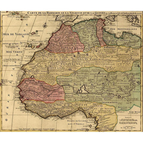 Barbary Black Africa and Guinee 1792 White Modern Wood Framed Art Print by Vintage Maps