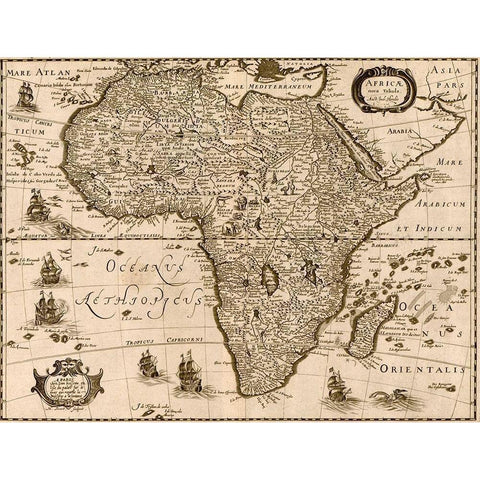 Africa 1640 Gold Ornate Wood Framed Art Print with Double Matting by Vintage Maps