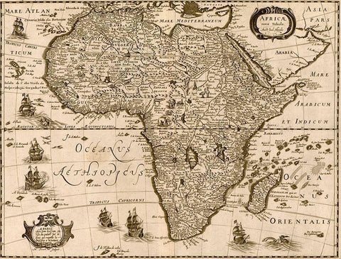 Africa 1640 Black Ornate Wood Framed Art Print with Double Matting by Vintage Maps