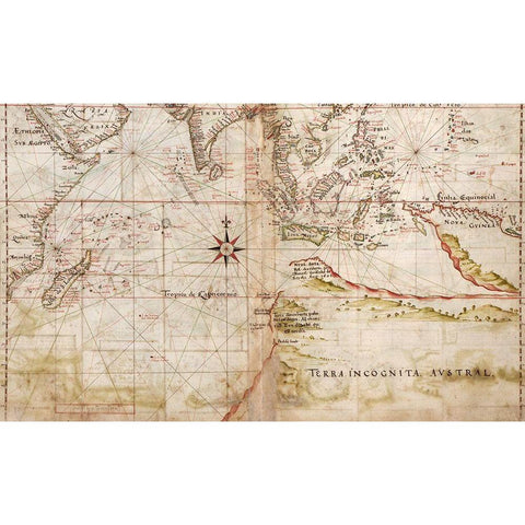 Navigational Map of the Indian Ocean 1630 White Modern Wood Framed Art Print by Vintage Maps