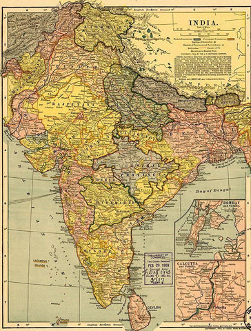 India 1903 White Modern Wood Framed Art Print with Double Matting by Vintage Maps