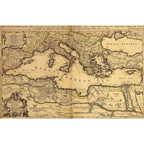 Mediterranean Divided into its Principal Parts 1685 White Modern Wood Framed Art Print by Vintage Maps