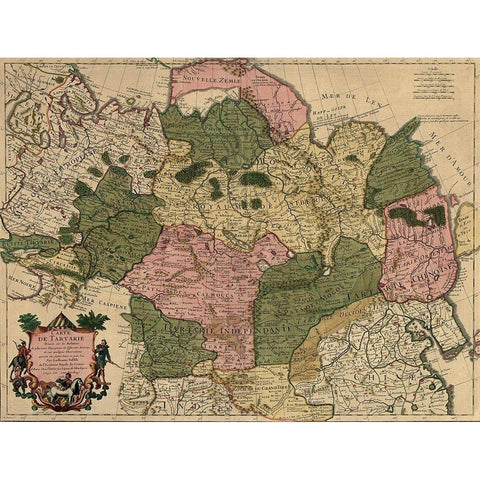 Siberia Russia 1706 Gold Ornate Wood Framed Art Print with Double Matting by Vintage Maps