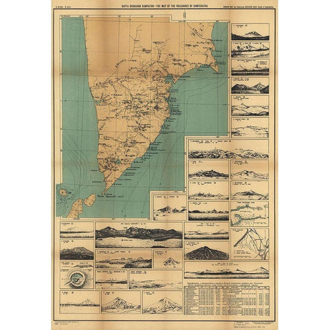 Map of the Volcanoes in Kamchatka II White Modern Wood Framed Art Print by Vintage Maps