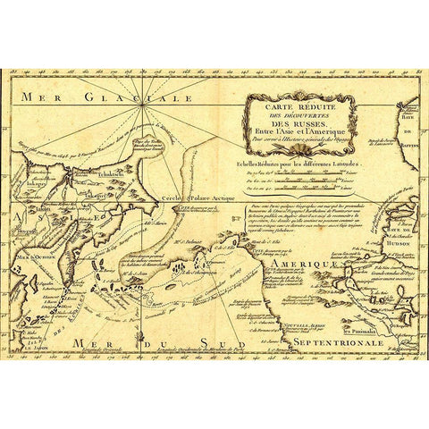 Russia enters the Americas Gold Ornate Wood Framed Art Print with Double Matting by Vintage Maps