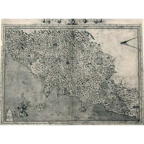 Tuscany 1568 Gold Ornate Wood Framed Art Print with Double Matting by Vintage Maps