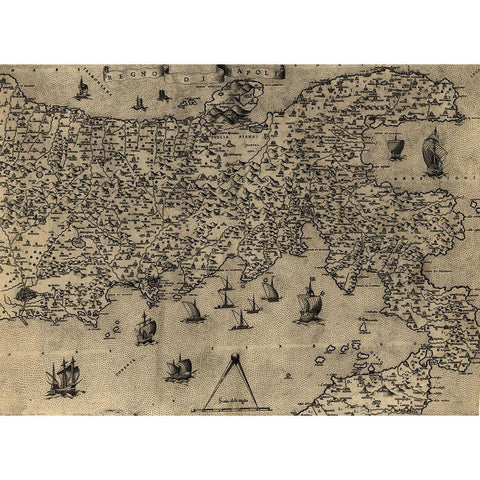 Naples 1568 Black Modern Wood Framed Art Print with Double Matting by Vintage Maps