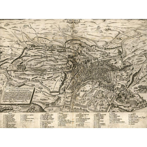 Rome 1568 Black Modern Wood Framed Art Print with Double Matting by Vintage Maps