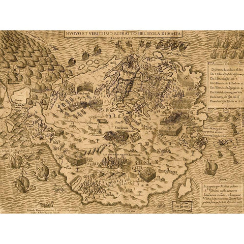 Island of Malta 1568 Black Modern Wood Framed Art Print with Double Matting by Vintage Maps