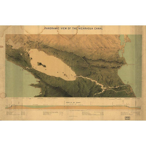 Nicaragua Isthmus Canal 1870 Gold Ornate Wood Framed Art Print with Double Matting by Vintage Maps