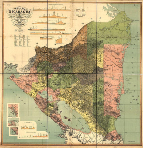 Nicaragua Isthmus Canal 1898 White Modern Wood Framed Art Print with Double Matting by Vintage Maps