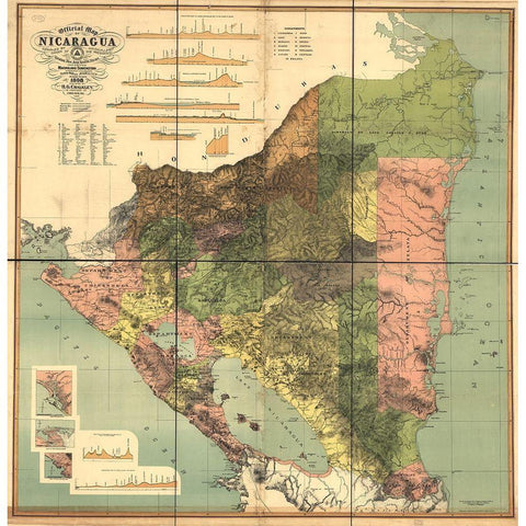 Nicaragua Isthmus Canal 1898 Gold Ornate Wood Framed Art Print with Double Matting by Vintage Maps