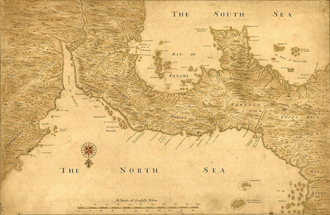 Isthmus of Panama from Cartagena to Nicaragua showing both coasts 1750 White Modern Wood Framed Art Print with Double Matting by Vintage Maps