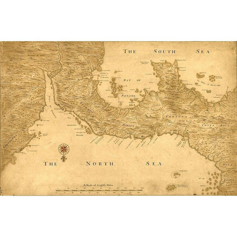 Isthmus of Panama from Cartagena to Nicaragua showing both coasts 1750 Gold Ornate Wood Framed Art Print with Double Matting by Vintage Maps