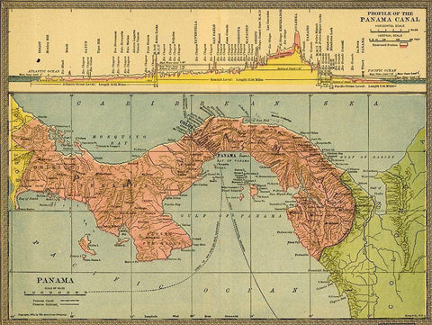 Panama Canal Zone 1904 White Modern Wood Framed Art Print with Double Matting by Vintage Maps