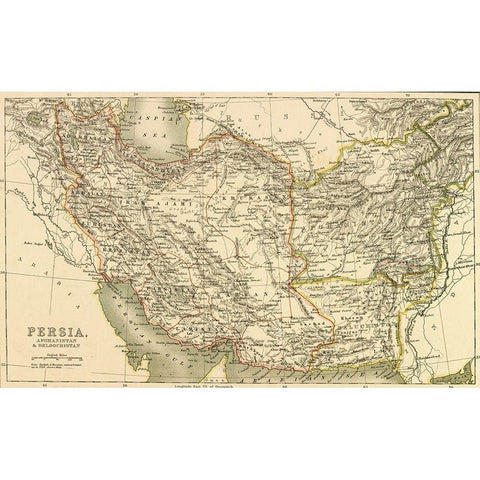 Persia Afghanistan and Baluchistan 1901 White Modern Wood Framed Art Print by Vintage Maps