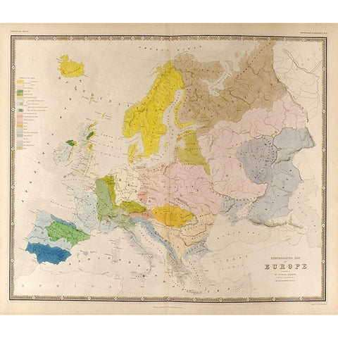 Ethnographic Map of Europe Black Modern Wood Framed Art Print by Vintage Maps