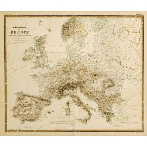 Mountain Systems of Europe White Modern Wood Framed Art Print by Vintage Maps