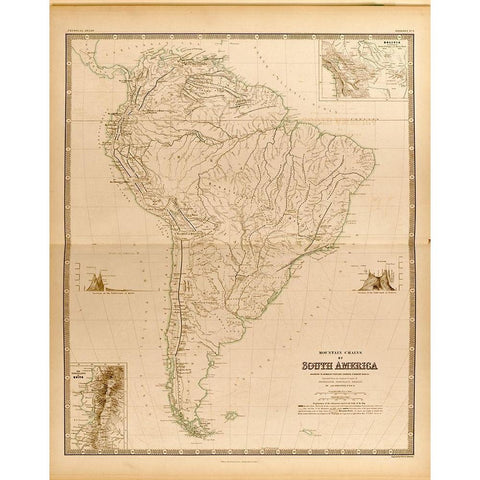 Mountain Systems of South America White Modern Wood Framed Art Print by Vintage Maps