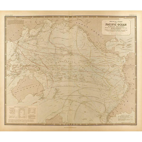 Physical Chart of the Pacific Ocean Gold Ornate Wood Framed Art Print with Double Matting by Vintage Maps