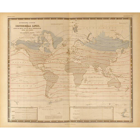 Mean Temperature Across the Globe Isothermal Lines White Modern Wood Framed Art Print by Vintage Maps