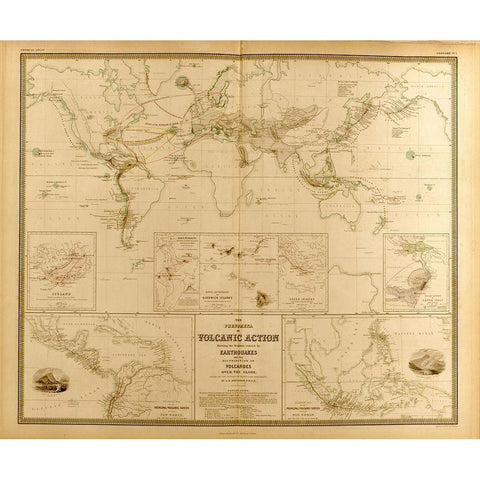 Volcanic Action Across the Globe White Modern Wood Framed Art Print by Vintage Maps