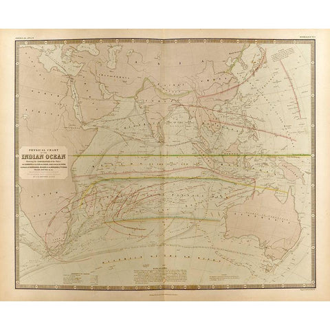 Currents in the Indian Ocean Gold Ornate Wood Framed Art Print with Double Matting by Vintage Maps