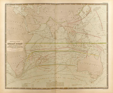 Currents in the Indian Ocean Black Ornate Wood Framed Art Print with Double Matting by Vintage Maps