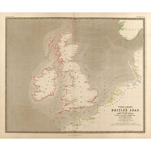 British Isles Waves High Water and Tides White Modern Wood Framed Art Print by Vintage Maps