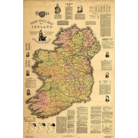 Home Rule Map of Ireland 1893 Black Modern Wood Framed Art Print with Double Matting by Vintage Maps