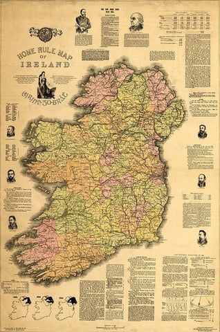 Home Rule Map of Ireland 1893 Black Ornate Wood Framed Art Print with Double Matting by Vintage Maps