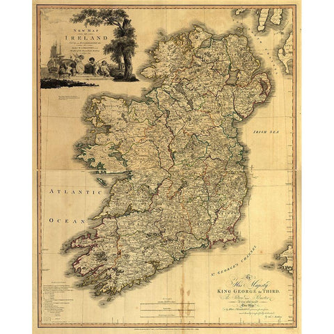 Memoir Map of Ireland 1797 Gold Ornate Wood Framed Art Print with Double Matting by Vintage Maps