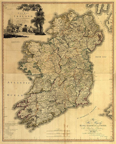 Memoir Map of Ireland 1797 Black Ornate Wood Framed Art Print with Double Matting by Vintage Maps